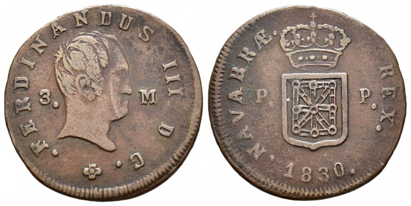 Fernando VII (1808-1833). 3 maravedís. 1830. Pamplona. (Cal-1646). Ae. 5,16 g. R...