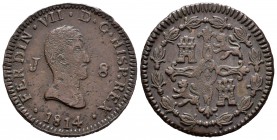Fernando VII (1808-1833). 8 maravedís. 1814. Jubia. (Cal-1546). Ae. 10,29 g. Oxidaciones en anverso. MBC+. Est...50,00.