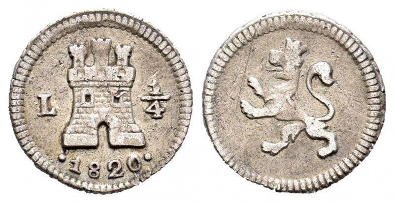 Fernando VII (1808-1833). 1/4 real. 1820. Lima. (Cal-1461). Ag. 0,77 g. MBC. Est...