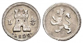 Fernando VII (1808-1833). 1/4 real. 1820. Lima. (Cal-1461). Ag. 0,77 g. MBC. Est...90,00.