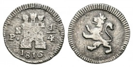 Fernando VII (1808-1833). 1/4 real. 1816. Popayán. N. (Cal-1475). Ag. 0,76 g. Rara. MBC-. Est...75,00.