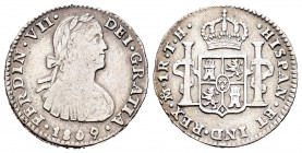 Fernando VII (1808-1833). 1 real. 1809. México. TH. (Cal-1161). Ag. 3,31 g. Busto imaginario. MBC. Est...60,00.