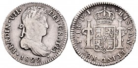 Fernando VII (1808-1833). 1 real. 1822. Potosí. PJ. (Cal-1201). Ag. 3,29 g. MBC. Est...60,00.
