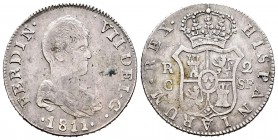 Fernando VII (1808-1833). 2 reales. 1811. Cataluña. SF. (Cal-856). Ag. 5,61 g. Escasa. MBC-. Est...75,00.