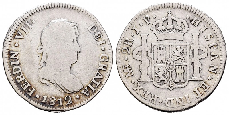 Fernando VII (1808-1833). 2 reales. 1812. Lima. JP. (Cal-900). 6,36 g. Busto peq...