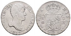 Fernando VII (1808-1833). 2 reales. 1812. Madrid. IJ. (Cal-911). Ag. 5,86 g.  Escasa. MBC-. Est...60,00.