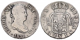 Fernando VII (1808-1833). 2 reales. 1826. Madrid. AJ. (Cal-929). Ag. 5,75 g. BC/BC+. Est...25,00.