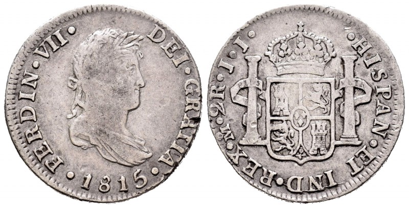 Fernando VII (1808-1833). 2 reales. 1815. México. JJ. (Cal-949). Ag. 6,56 g. Def...