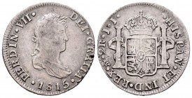 Fernando VII (1808-1833). 2 reales. 1815. México. JJ. (Cal-949). Ag. 6,56 g. Defecto en el canto. MBC. Est...50,00.