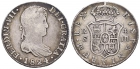 Fernando VII (1808-1833). 4 reales. 1824. Sevilla. JB. (Cal-814). Ag. 13,42 g. BC+/MBC-. Est...65,00.