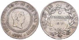 Fernando VII (1808-1833). 10 reales. 1821. Bilbao. UG. (Cal-702). Ag. 12,92 g. Módulo de 4 reales. MBC-. Est...35,00.
