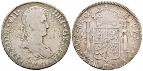 Fernando VII (1808-1833). 8 reales. 1824. Cuzco. G. (Cal-386). Ag. 26,83 g. Muy escasa. BC+/MBC-. Est...120,00.
