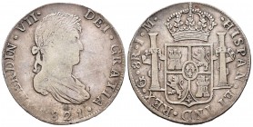 Fernando VII (1808-1833). 8 reales. 1821. Guanajuato. JM. (Cal-453). Ag. 26,12 g. Acuñación floja. Escasa. MBC-/MBC. Est...120,00.