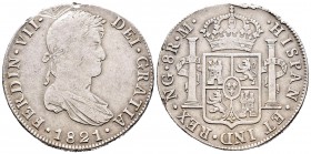 Fernando VII (1808-1833). 8 reales. 1821. Guatemala. M. (Cal-470). Ag. 26,79 g. Roces en el canto a las 12 h. MBC/MBC+. Est...90,00.
