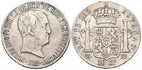 Fernando VII (1808-1833). 20 reales. 1822. Madrid. SR. (Cal-516). Ag. 27,07 g. Escasa. MBC-/MBC. Est...160,00.