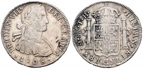 Fernando VII (1808-1833). 8 reales. 1808. México. TH. (Cal-537). Ag. 26,93 g. MBC+. Est...90,00.