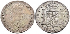 Fernando VII (1808-1833). 8 reales. 1825. Potosí. JL. (Cal-618). Ag. 26,88 g. Pequeño defecto en anverso. MBC+. Est...80,00.