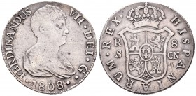 Fernando VII (1808-1833). 8 reales. 1808. Sevilla. GN. (Cal-634). Ag. 26,91 g. Escasa. MBC-/MBC. Est...150,00.