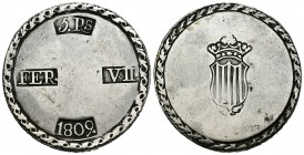 Fernando VII (1808-1833). 5 pesetas. 1809. Tarragona (Cataluña). (Cal-653). Ag. 26,45 g. MBC+. Est...180,00.