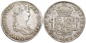 Fernando VII (1808-1833). 8 reales. 1821. Zacatecas. RG. (Cal-697). Ag. 26,98 g. MBC+. Est...100,00.