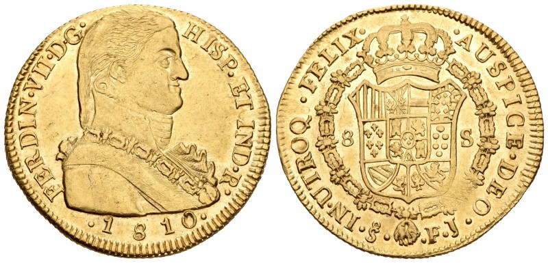 Fernando VII (1808-1833). 8 escudos. 1810. Santiago. FJ. (Cal-114). (Cal onza-13...