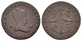 Isabel II (1833-1868). 2 maravedís. 1844. Jubia. (Cal-542). Ae. 2,69 g. Marca de ceca JA. Rara. MBC-. Est...160,00.
