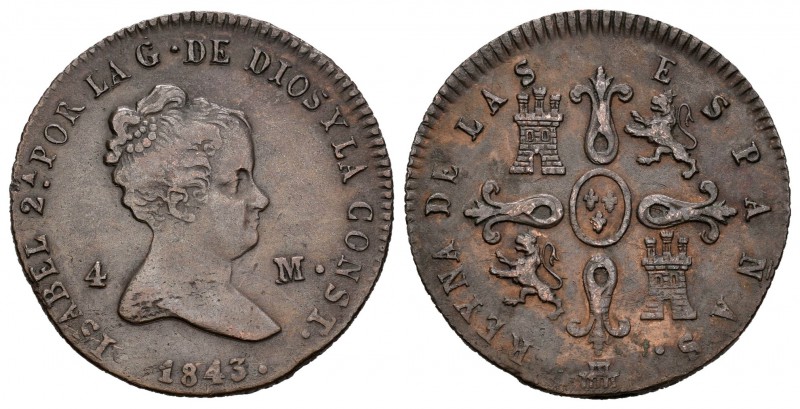 Isabel II (1833-1868). 4 maravedís. 1843. Segovia. (Cal-529). Ae. 4,69 g. MBC+. ...