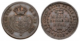 Isabel II (1833-1868). 1/2 décima de real. 1853. Segovia. (Cal-586). Ae. 1,93 g. EBC. Est...30,00.