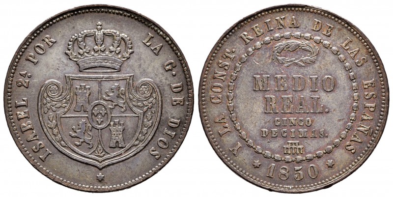 Isabel II (1833-1868). 1/2 real. 1850. Segovia. (Cal-575). Ae. 19,23 g. MBC. Est...