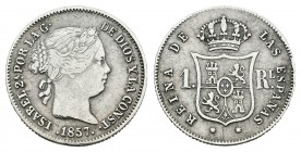 Isabel II (1833-1868). 1 real. 1857. Barcelona. (Cal-401). Ag. 1,27 g. MBC-/MBC. Est...25,00.
