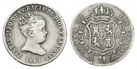 Isabel II (1833-1868). 1 real. 1848. Madrid. CL. (Cal-416). Ag. 1,27 g. MBC-. Est...25,00.