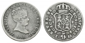 Isabel II (1833-1868). 1 real. 1850. Sevilla. RD. (Cal-430). Ag. 1,21 g. Raya en anverso. BC. Est...15,00.