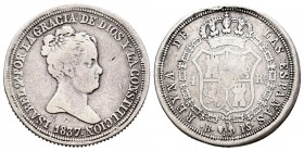 Isabel II (1833-1868). 4 reales. 1837. Barcelona. PS. (Cal-260). Ag. 5,70 g. Final leyenda: CONSTITUCION. Golpecitos. BC+. Est...60,00.