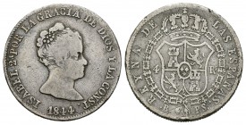Isabel II (1833-1868). 4 reales. 1844. Barcelona. PS. (Cal-268). Ag. 5,63 g. Escasa. BC/BC+. Est...20,00.