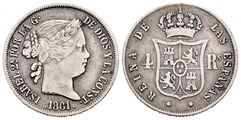 Isabel II (1833-1868). 4 reales. 1861. Barcelona. (Cal-280). Ag. 5,10 g. MBC-. E...