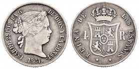Isabel II (1833-1868). 4 reales. 1861. Barcelona. (Cal-280). Ag. 5,10 g. MBC-. Est...50,00.