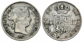 Isabel II (1833-1868). 4 reales. 1857. Madrid. (Cal-304). Ag. 5,12 g. Escasa. BC+. Est...20,00.