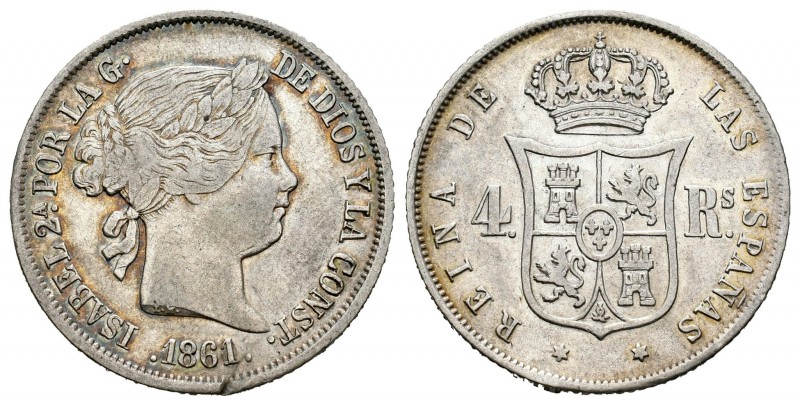 Isabel II (1833-1868). 4 reales. 1861. Madrid. (Cal-307). Ag. 5,16 g. Golpecito ...