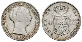 Isabel II (1833-1868). 4 reales. 1853. Sevilla. (Cal-324). Ag. 4,95 g. BC+. Est...30,00.