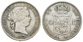 Isabel II (1833-1868). 4 reales. 1863. Sevilla. (Cal-333). Ag. 5,12 g. Escasa. MBC-. Est...20,00.
