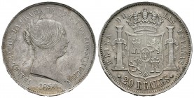 Isabel II (1833-1868). 20 reales. 1850. Madrid. (Cal-171). Ag. 25,68 g. EBC-. Est...250,00.