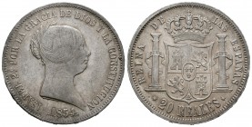 Isabel II (1833-1868). 20 reales. 1854. Madrid. (Cal-174). Ag. 25,98 g. MBC+/EBC-. Est...150,00.