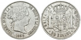 Isabel II (1833-1868). 20 reales. 1858. Madrid. (Cal-180). Ag. 25,83 g. MBC. Est...110,00.