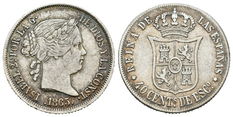 Isabel II (1833-1868). 40 céntimos de escudo. 1865. Madrid. (Cal-337). Ag. 5,06 ...