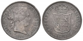 Isabel II (1833-1868). 40 céntimos de escudo. 1866. Madrid. (Cal-338). Ag. 5,11 g. Pátina. MBC+. Est...30,00.