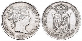 Isabel II (1833-1868). 40 céntimos de escudo. 1866. Madrid. (Cal-338). Ag. 5,13 g. Limpiada. EBC. Est...50,00.