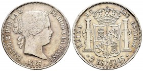 Isabel II (1833-1868). 2 escudos. 1867. Madrid. (Cal-204). Ag. 25,74 g. MBC+. Est...120,00.