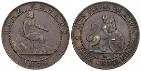 Gobierno Provisional (1868-1871). 10 céntimos. 1870. Barcelona. OM. (Cal-24). Ae. 10,15 g. MBC+. Est...35,00.
