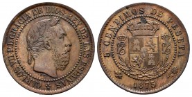Carlos VII (1872-1876). 5 céntimos. 1875. Bruselas. (Cal-10). Ae. 5,05 g. Golpe en la corona. EBC-. Est...70,00.