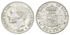 Alfonso XII (1874-1885). 50 céntimos. 1885/1*_ - 6. Madrid. MSM. (Cal-63). Ag. 2,51 g. MBC+. Est...30,00.